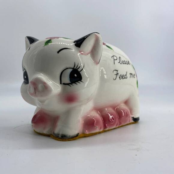 Vintage Mama Piggy Bank 'Please Feed Me' Ceramic Hand Painted Charming Piglets - Picture 1 of 12